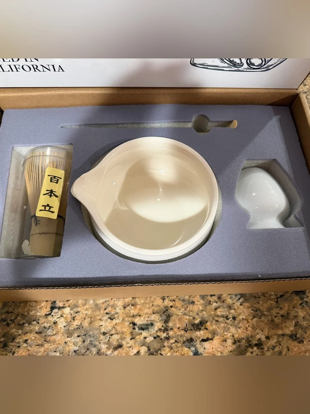 Ceramic Pouring Bowl and Spoon Set for Matcha in Cream - Unbranded